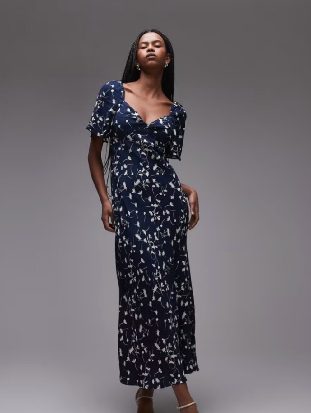 & Other Stories Blue Midi Dress Floral Flutter Sleeve Size 6